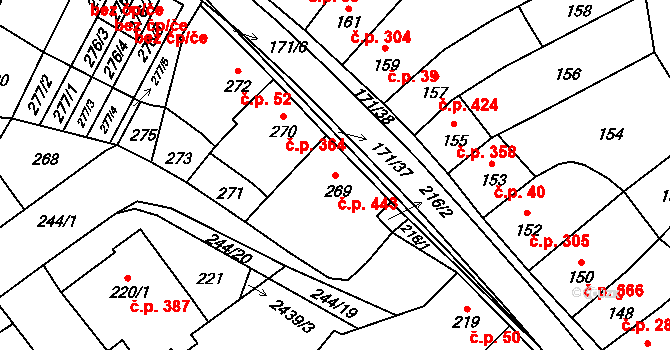 Koryčany 443 na parcele st. 269 v KÚ Koryčany, Katastrální mapa