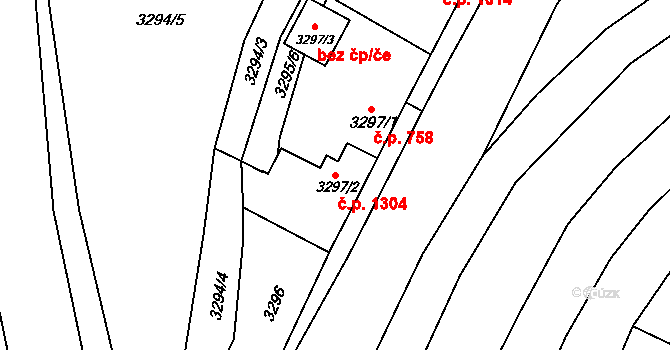 Holešov 1304 na parcele st. 3297/2 v KÚ Holešov, Katastrální mapa