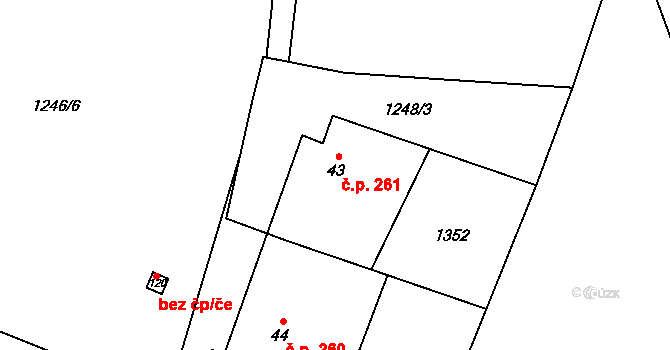 Chlupice 261, Hostěradice na parcele st. 43 v KÚ Chlupice, Katastrální mapa