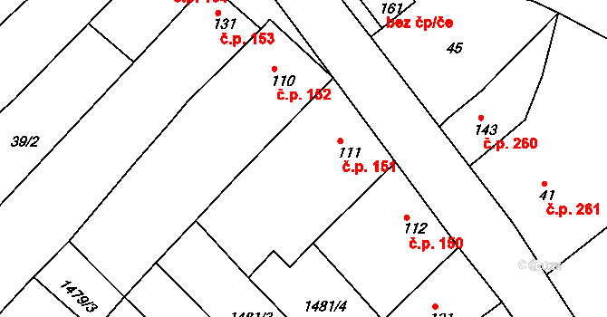 Jezeřany-Maršovice 151 na parcele st. 111 v KÚ Maršovice, Katastrální mapa