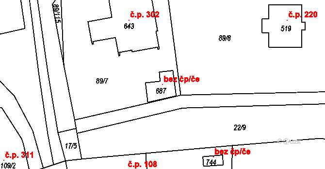 Kozojedy 115942360 na parcele st. 687 v KÚ Kozojedy u Kostelce nad Černými Lesy, Katastrální mapa