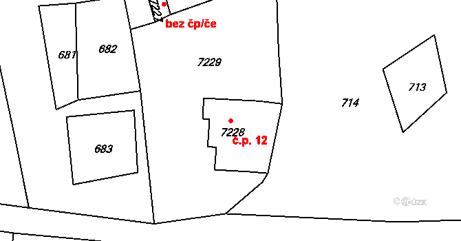 Jiřetín pod Bukovou 12 na parcele st. 7228 v KÚ Jiřetín pod Bukovou, Katastrální mapa