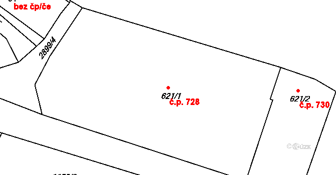 Kořenov 728 na parcele st. 621/1 v KÚ Polubný, Katastrální mapa