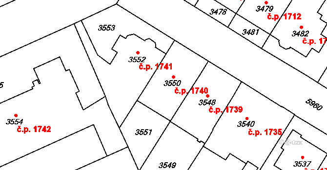 Jihlava 1740 na parcele st. 3550 v KÚ Jihlava, Katastrální mapa