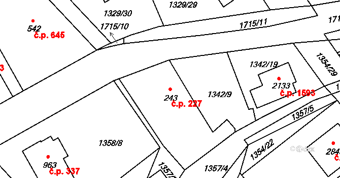 Říčany 227 na parcele st. 243 v KÚ Říčany u Prahy, Katastrální mapa