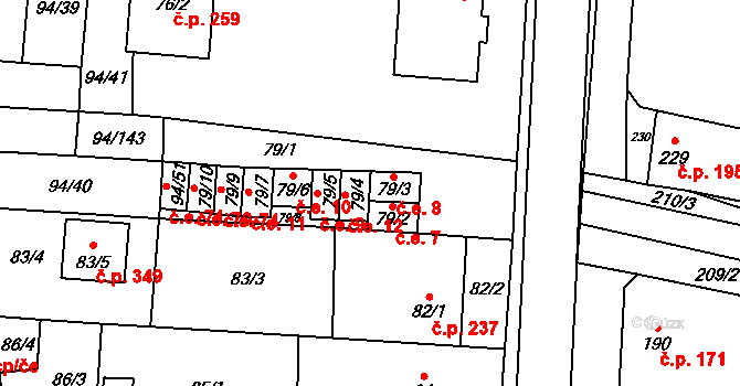 Kobylnice 8 na parcele st. 79/3 v KÚ Kobylnice u Brna, Katastrální mapa