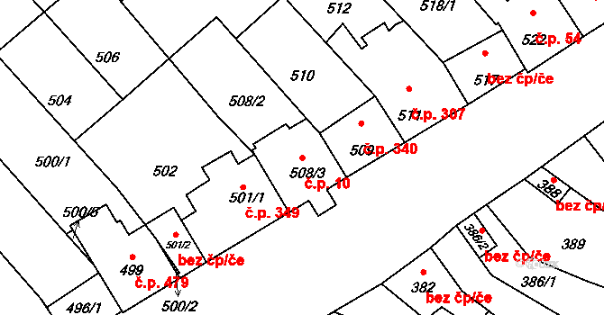 Telnice 10 na parcele st. 508/3 v KÚ Telnice u Brna, Katastrální mapa
