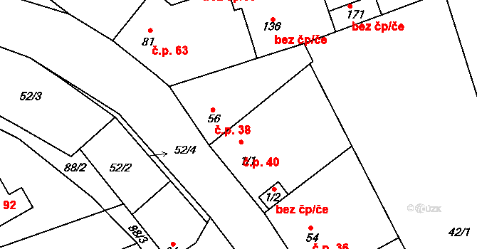 Žižice 40 na parcele st. 1/1 v KÚ Žižice, Katastrální mapa
