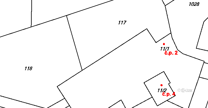 Hlaváčkova Lhota 2, Ješetice na parcele st. 11/1 v KÚ Ješetice, Katastrální mapa