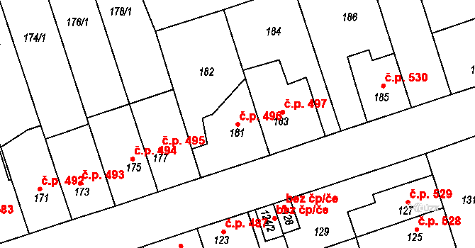 Libušín 496 na parcele st. 181 v KÚ Libušín, Katastrální mapa