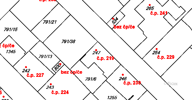 Cerhenice 219 na parcele st. 247 v KÚ Cerhenice, Katastrální mapa