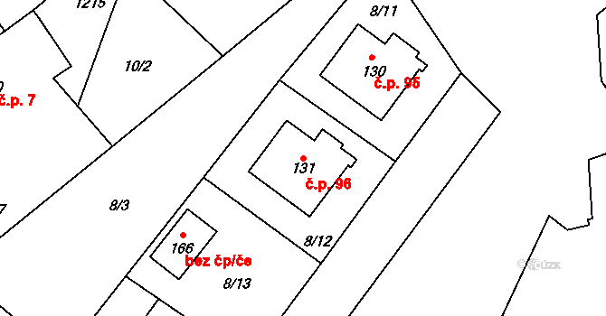 Děbolín 96, Jindřichův Hradec na parcele st. 131 v KÚ Děbolín, Katastrální mapa