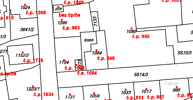 Kraslice 949 na parcele st. 1084 v KÚ Kraslice, Katastrální mapa