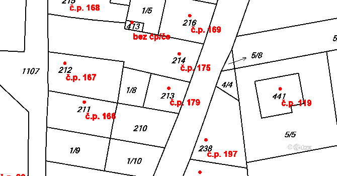 Cerhovice 179 na parcele st. 213 v KÚ Cerhovice, Katastrální mapa