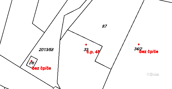 Pavlíkov 45 na parcele st. 33 v KÚ Pavlíkov, Katastrální mapa