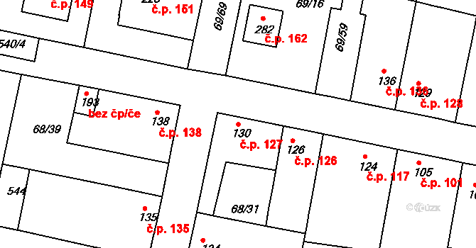 Brňany 127 na parcele st. 130 v KÚ Brňany, Katastrální mapa