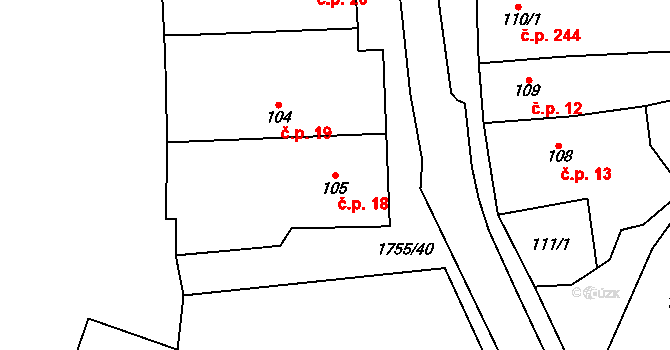 Libochovice 18 na parcele st. 105 v KÚ Libochovice, Katastrální mapa