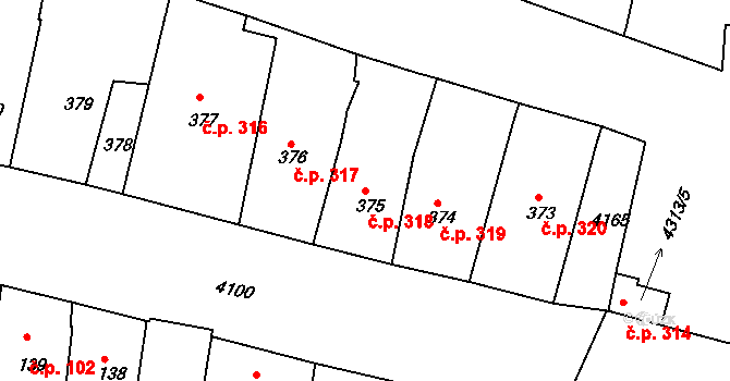 Roudnice nad Labem 318 na parcele st. 375 v KÚ Roudnice nad Labem, Katastrální mapa
