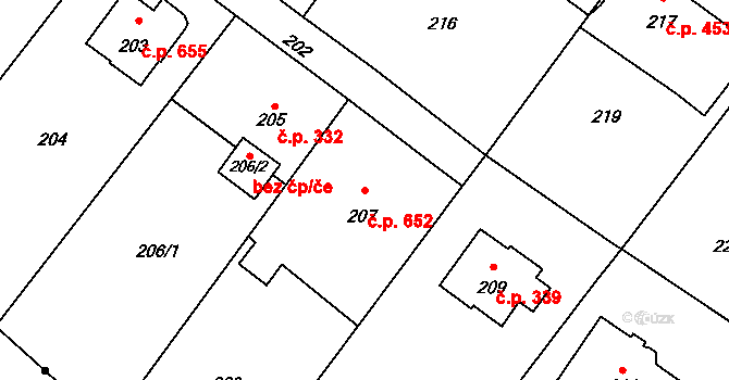 Lutyně 652, Orlová na parcele st. 207 v KÚ Horní Lutyně, Katastrální mapa