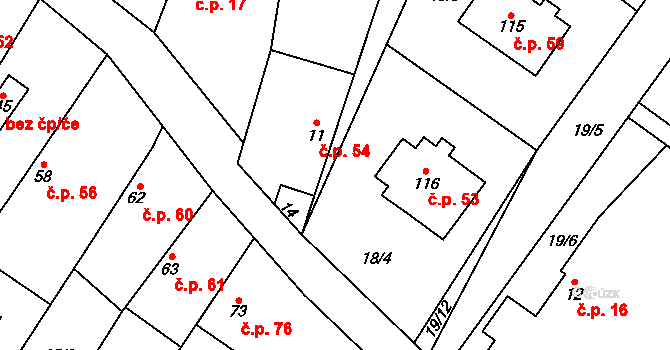 Červeněves 54, Smidary na parcele st. 11 v KÚ Červeněves, Katastrální mapa
