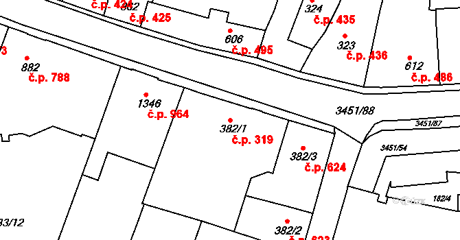 Lysá nad Labem 319 na parcele st. 382/1 v KÚ Lysá nad Labem, Katastrální mapa