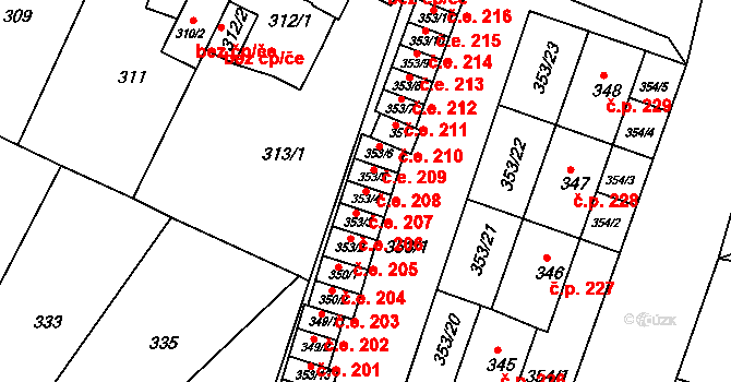 Miřetice u Klášterce nad Ohří 207, Klášterec nad Ohří na parcele st. 353/4 v KÚ Miřetice u Klášterce nad Ohří, Katastrální mapa