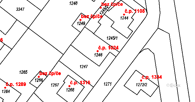 Duchcov 1024 na parcele st. 1246 v KÚ Duchcov, Katastrální mapa