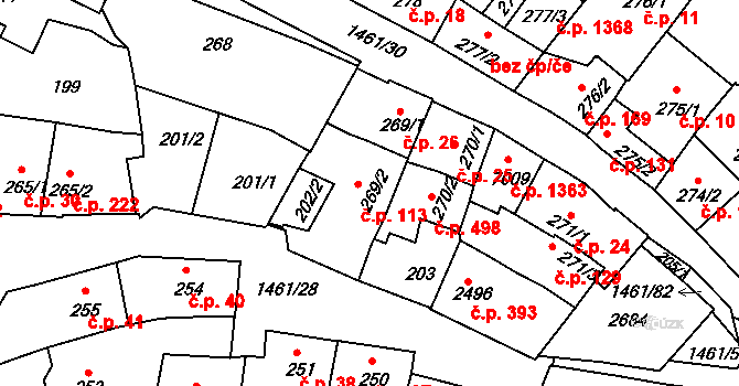 Horka-Domky 113, Třebíč na parcele st. 269/2 v KÚ Třebíč, Katastrální mapa