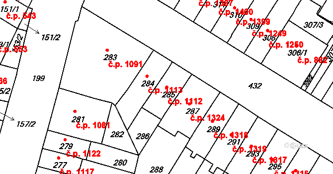 Husovice 1112, Brno na parcele st. 285 v KÚ Husovice, Katastrální mapa