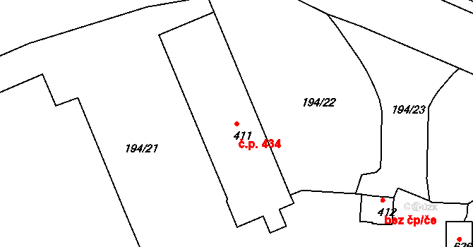 Černčice 434 na parcele st. 411 v KÚ Černčice u Loun, Katastrální mapa