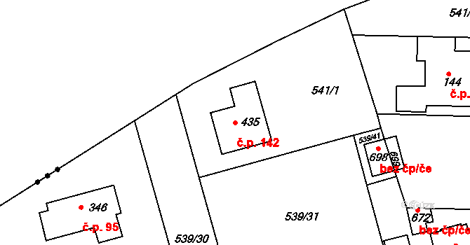 Horoušánky 142, Horoušany na parcele st. 435 v KÚ Horoušany, Katastrální mapa
