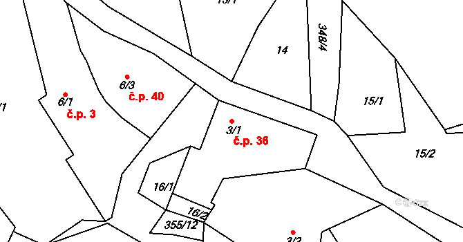 Chlum 36, Letovice na parcele st. 3/1 v KÚ Chlum u Letovic, Katastrální mapa