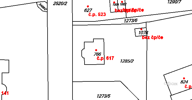 Česká Kamenice 617 na parcele st. 766 v KÚ Česká Kamenice, Katastrální mapa