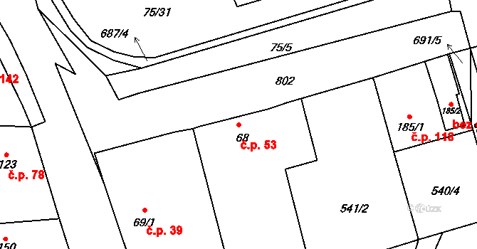 Struhy 53, Čachovice na parcele st. 68 v KÚ Struhy, Katastrální mapa