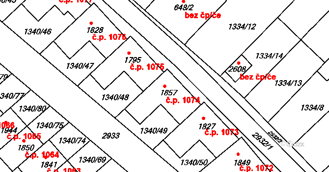 Nové Strašecí 1074 na parcele st. 1857 v KÚ Nové Strašecí, Katastrální mapa