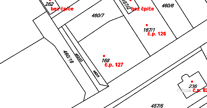 Semechnice 127 na parcele st. 168 v KÚ Semechnice, Katastrální mapa