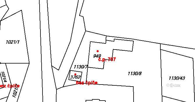 Vrchlabí 707 na parcele st. 949 v KÚ Vrchlabí, Katastrální mapa