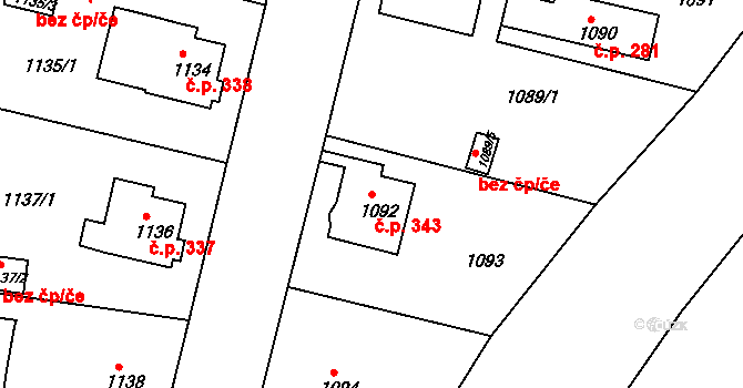 Česká Lípa 343 na parcele st. 1092 v KÚ Česká Lípa, Katastrální mapa