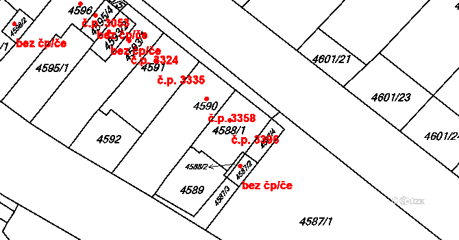 Chomutov 3396 na parcele st. 4588/1 v KÚ Chomutov I, Katastrální mapa