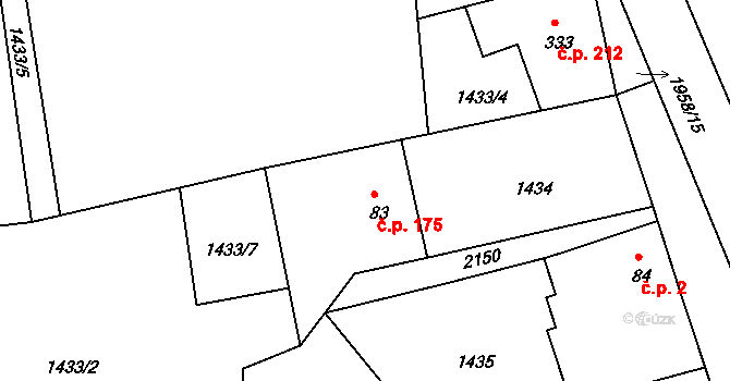 Rynoltice 175 na parcele st. 83 v KÚ Rynoltice, Katastrální mapa