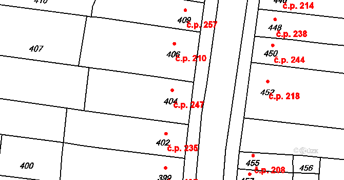 Opatovice 247 na parcele st. 404 v KÚ Opatovice u Rajhradu, Katastrální mapa