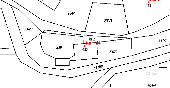 Javorník 114, Rudník na parcele st. 132 v KÚ Javorník v Krkonoších, Katastrální mapa