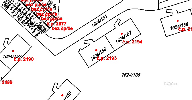 Mizerov 2193, Karviná na parcele st. 1624/156 v KÚ Karviná-město, Katastrální mapa