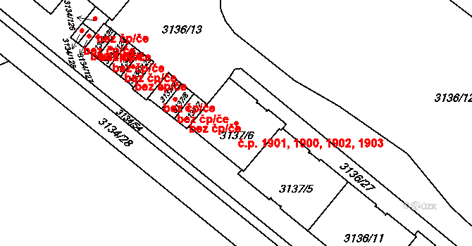 Východní Předměstí 1900,1901,1902,1903, Plzeň na parcele st. 3136/11 v KÚ Plzeň, Katastrální mapa
