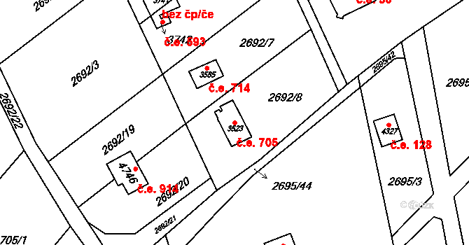 Česká Třebová 705 na parcele st. 3523 v KÚ Česká Třebová, Katastrální mapa