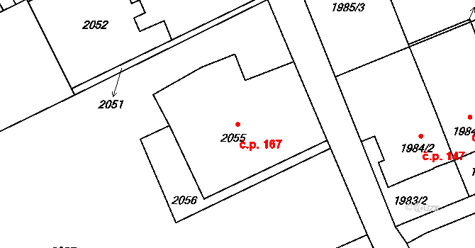 Dolní Suchá 167, Havířov na parcele st. 2055 v KÚ Dolní Suchá, Katastrální mapa