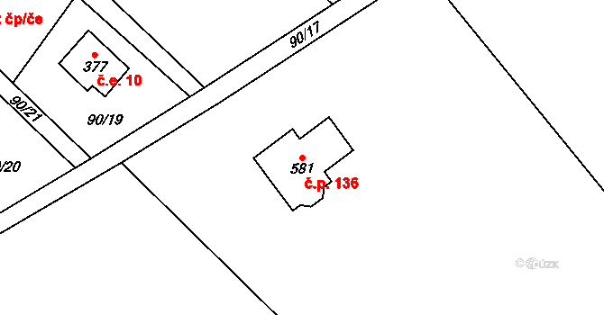 Doubravice 136, Hrubá Skála na parcele st. 581 v KÚ Hrubá Skála, Katastrální mapa