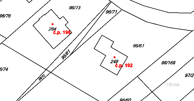 Sušice 192 na parcele st. 249 v KÚ Sušice u Uherského Hradiště, Katastrální mapa