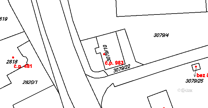 Poruba 983, Orlová na parcele st. 3079/10 v KÚ Poruba u Orlové, Katastrální mapa