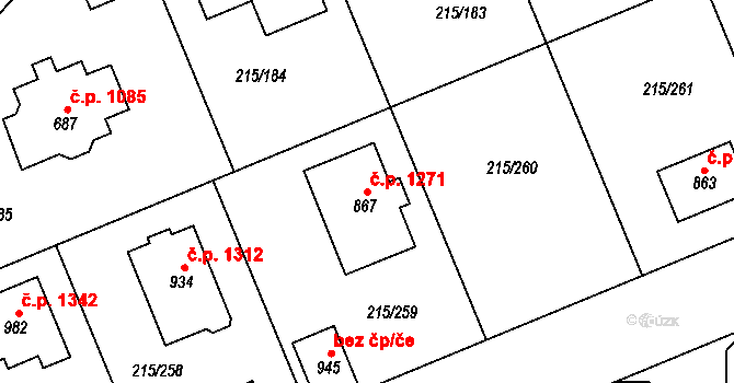 Rudná 1271 na parcele st. 867 v KÚ Hořelice, Katastrální mapa